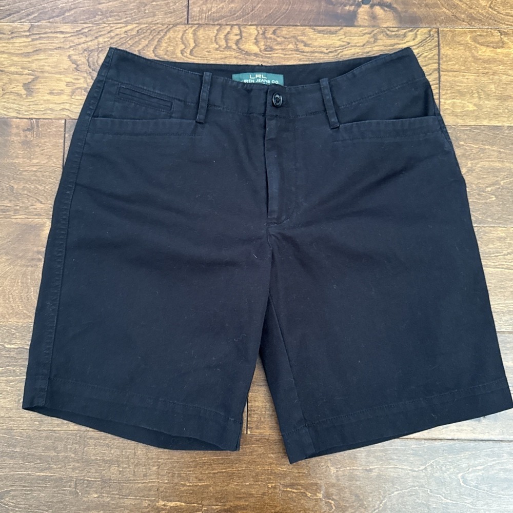 LRL Lauren Jeans Co Women's Shorts Black 100% Cotton Mid Rise Chino Size 6